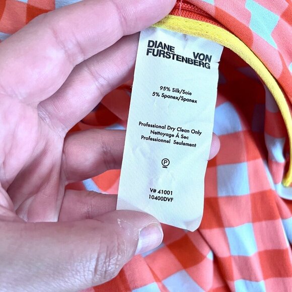 Diane von Furstenberg Ruffled Gingham Stretch-Silk Wrap-Effect Midi Dress Size 2 - Picture 9 of 9